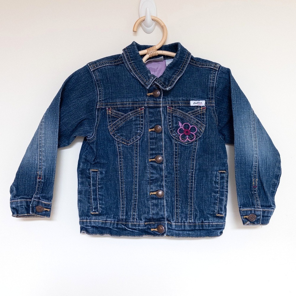 Vintage Levi Strauss Jean Jacket Y2K Blue Embroidered Flower Stretch Toddler 3T